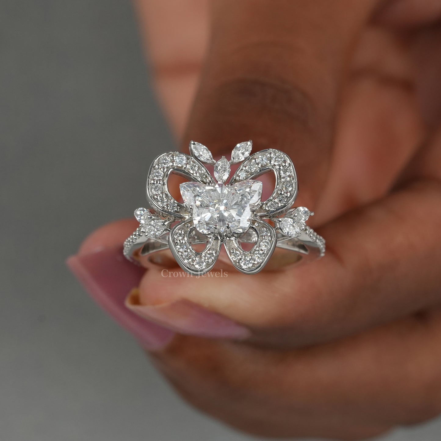 Unique Butterfly Cluster Diamond Engagement Ring