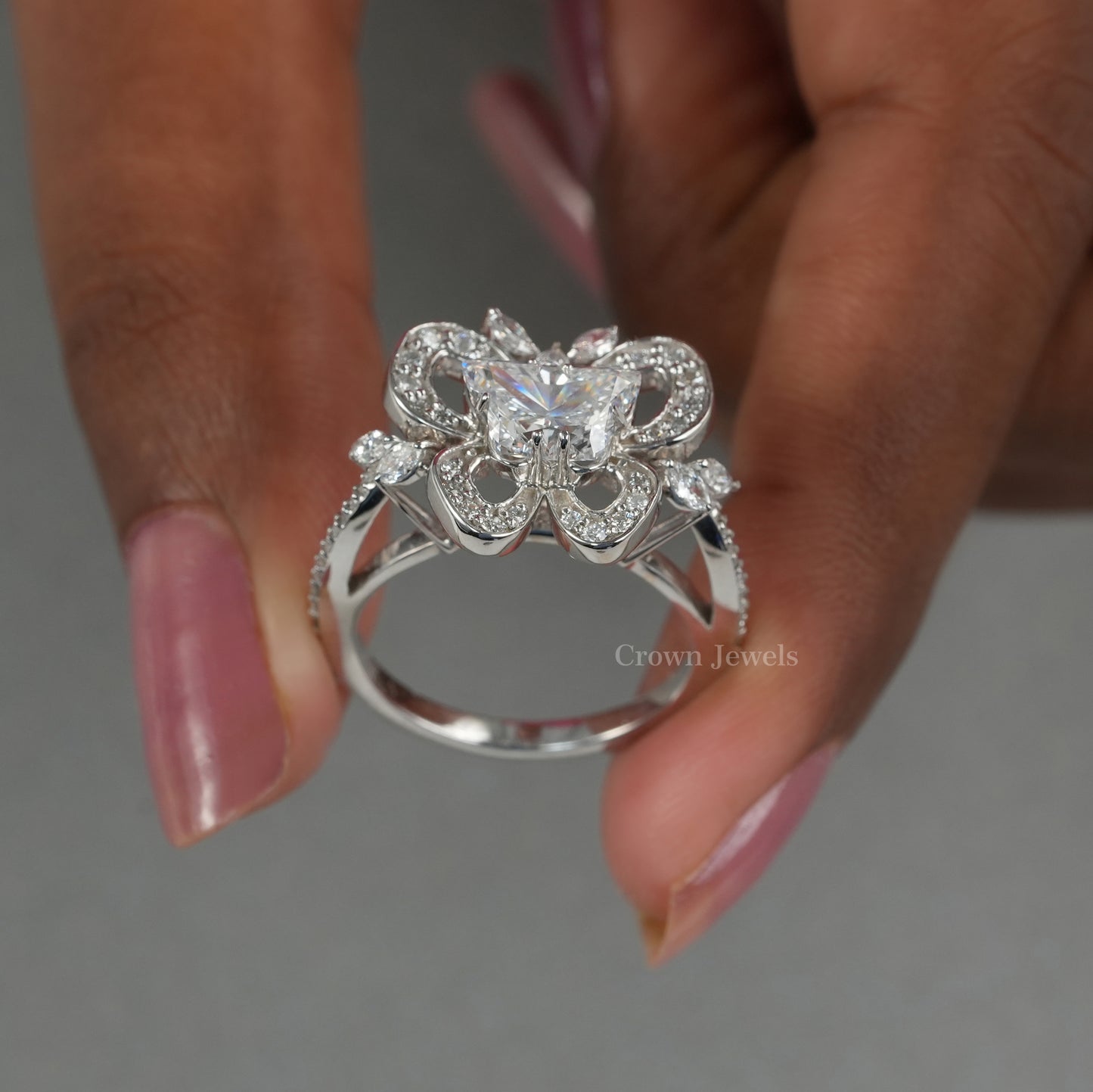 Unique Butterfly Cluster Diamond Engagement Ring