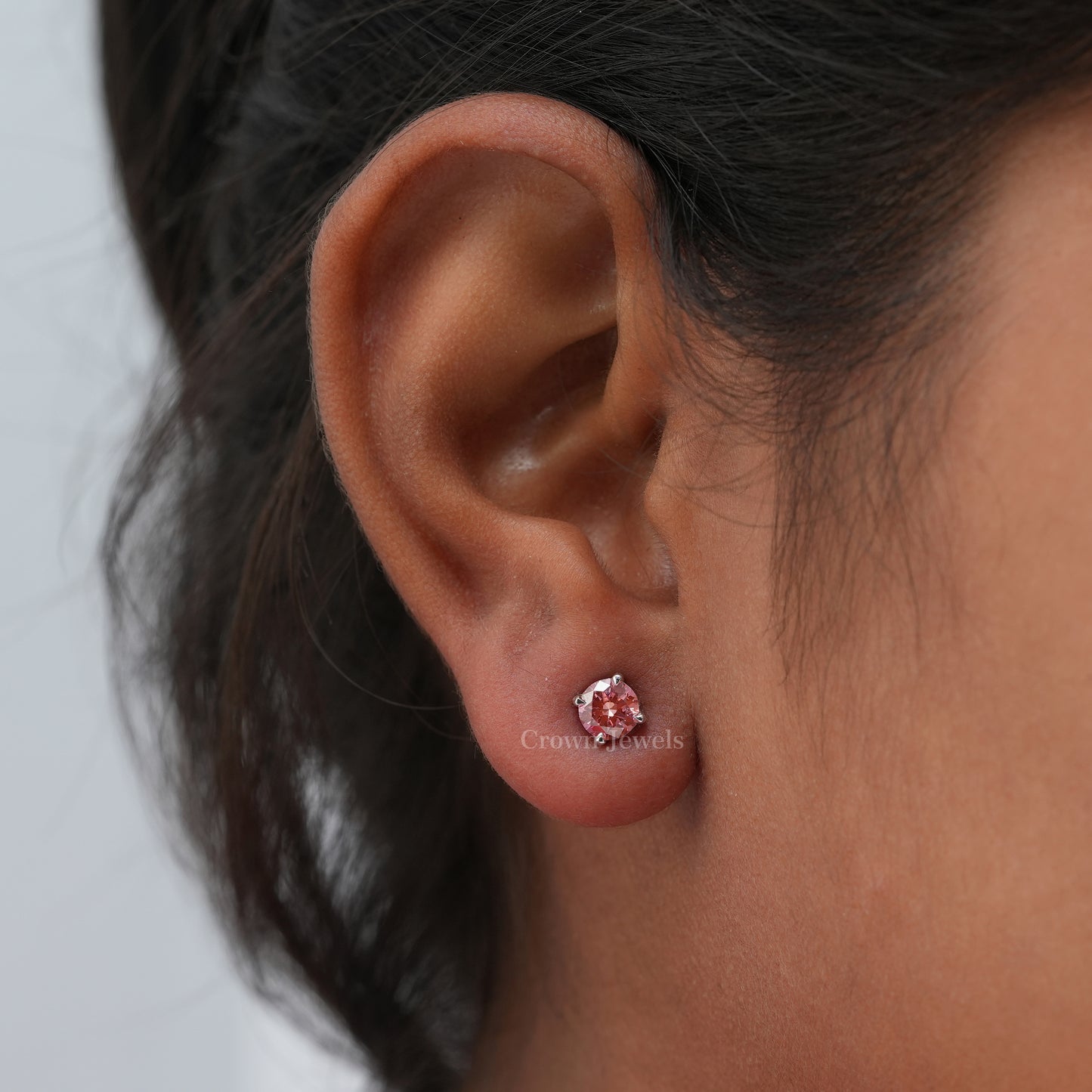Pink Round Diamond Stud Earrings