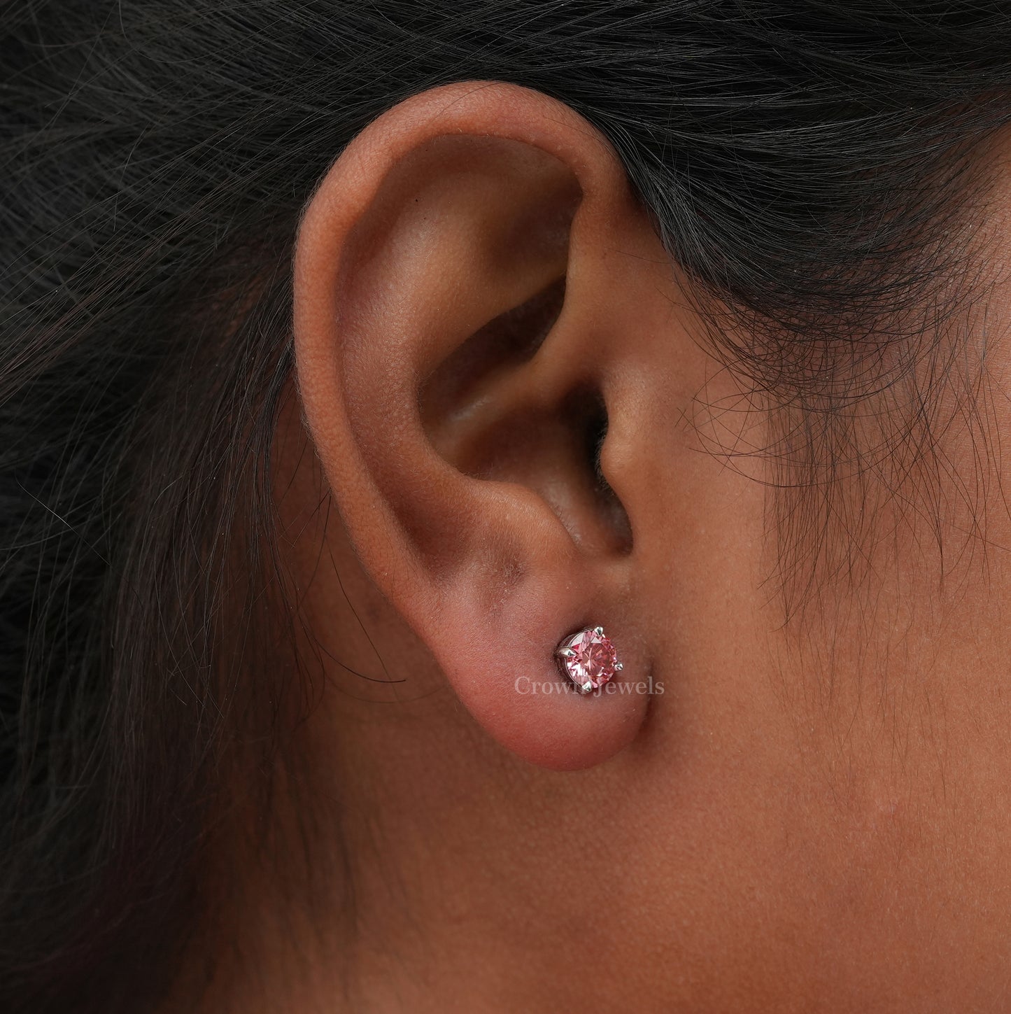 Pink Round Diamond Stud Earrings