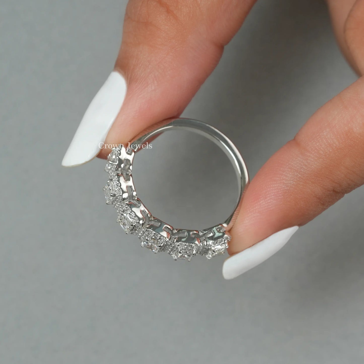 Radiant Cut Halo Diamond Half Eternity Band