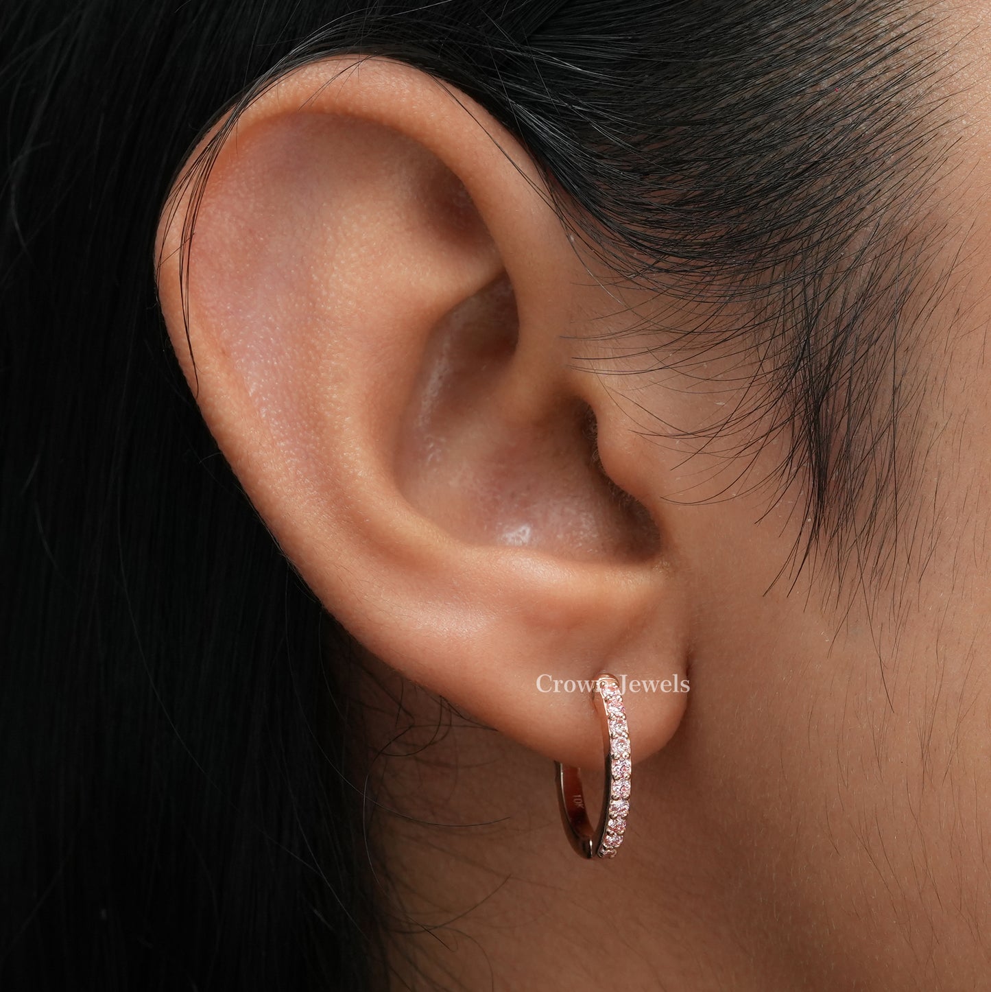 Pink Round Diamond Hoop Earrings