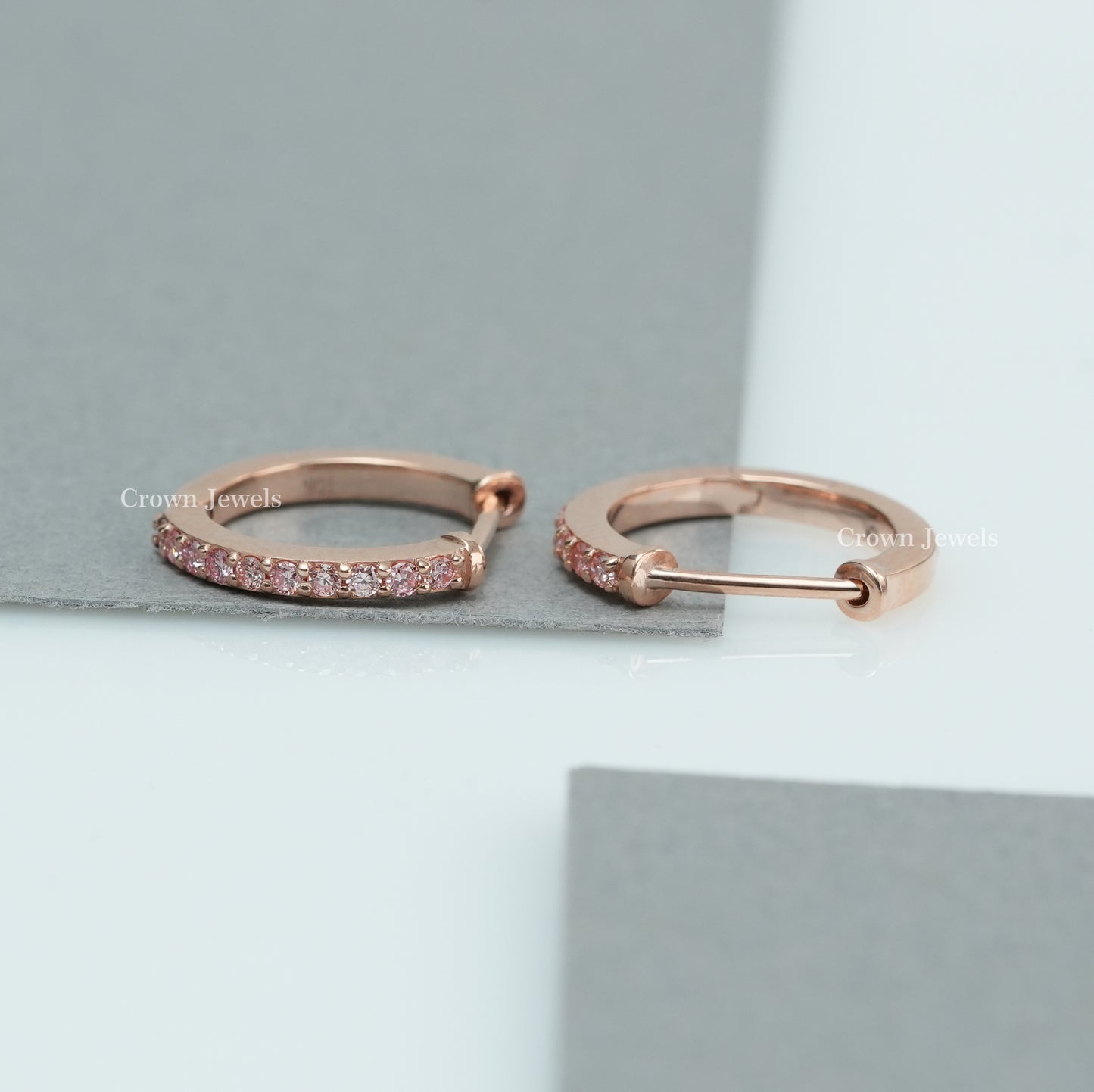 Pink Round Diamond Hoop Earrings