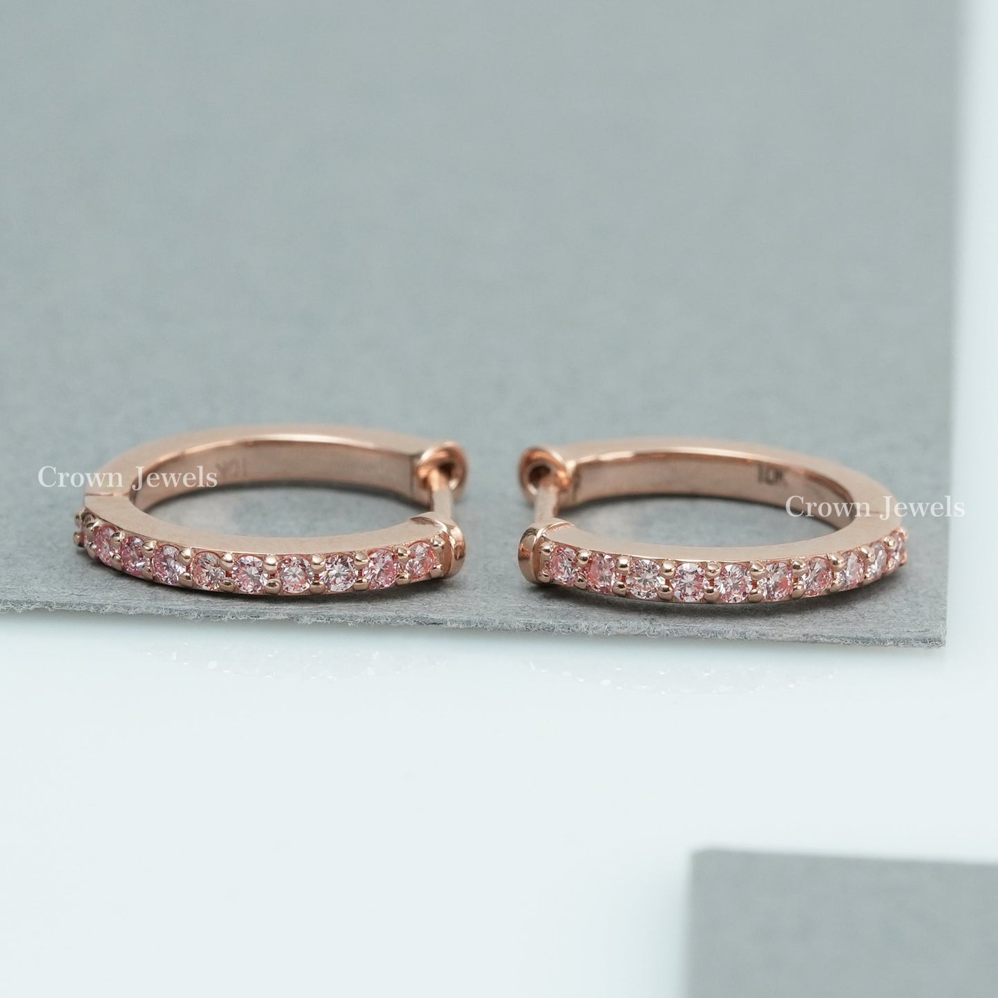 Pink Round Diamond Hoop Earrings