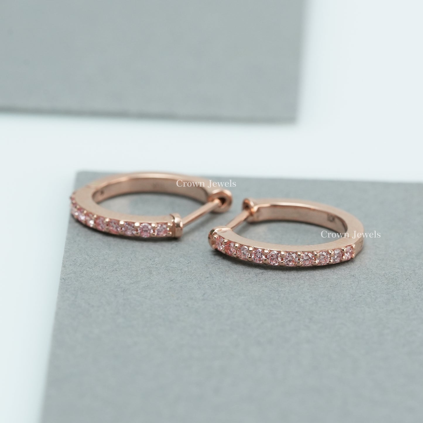 Pink Round Diamond Hoop Earrings