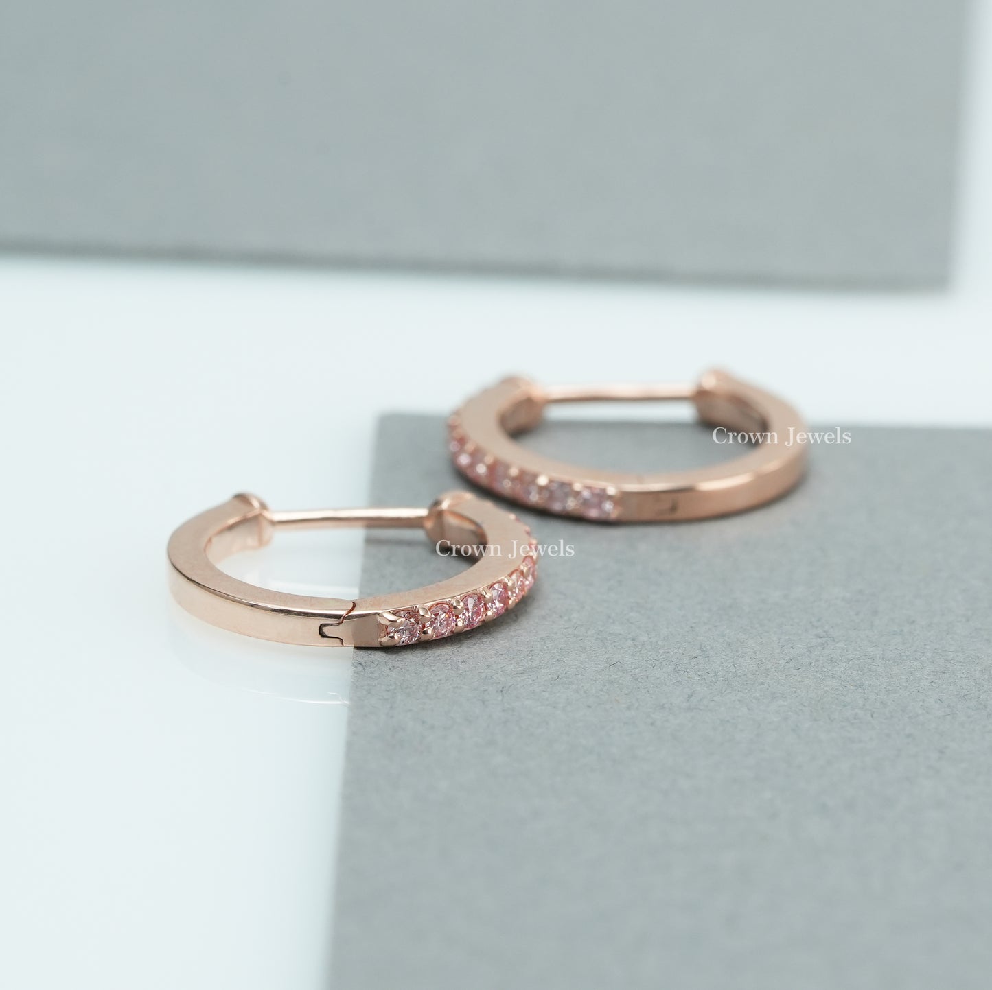 Pink Round Diamond Hoop Earrings