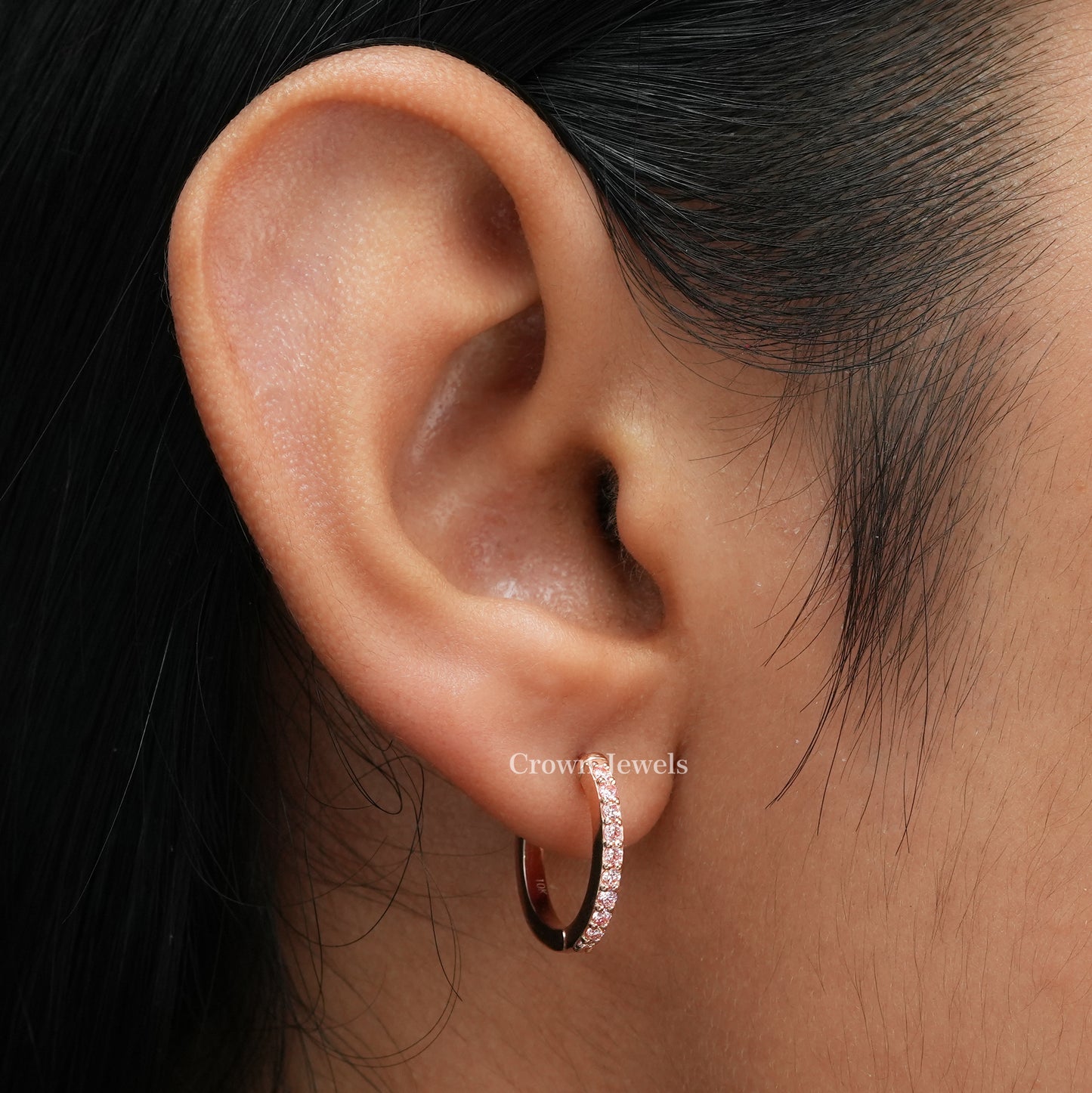 Pink Round Diamond Hoop Earrings