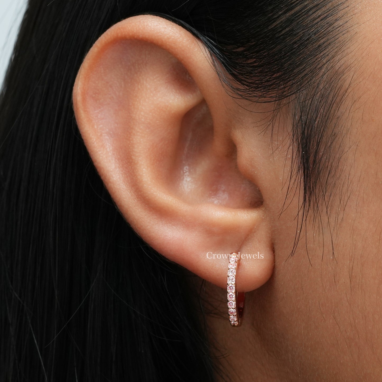 Pink Round Diamond Hoop Earrings