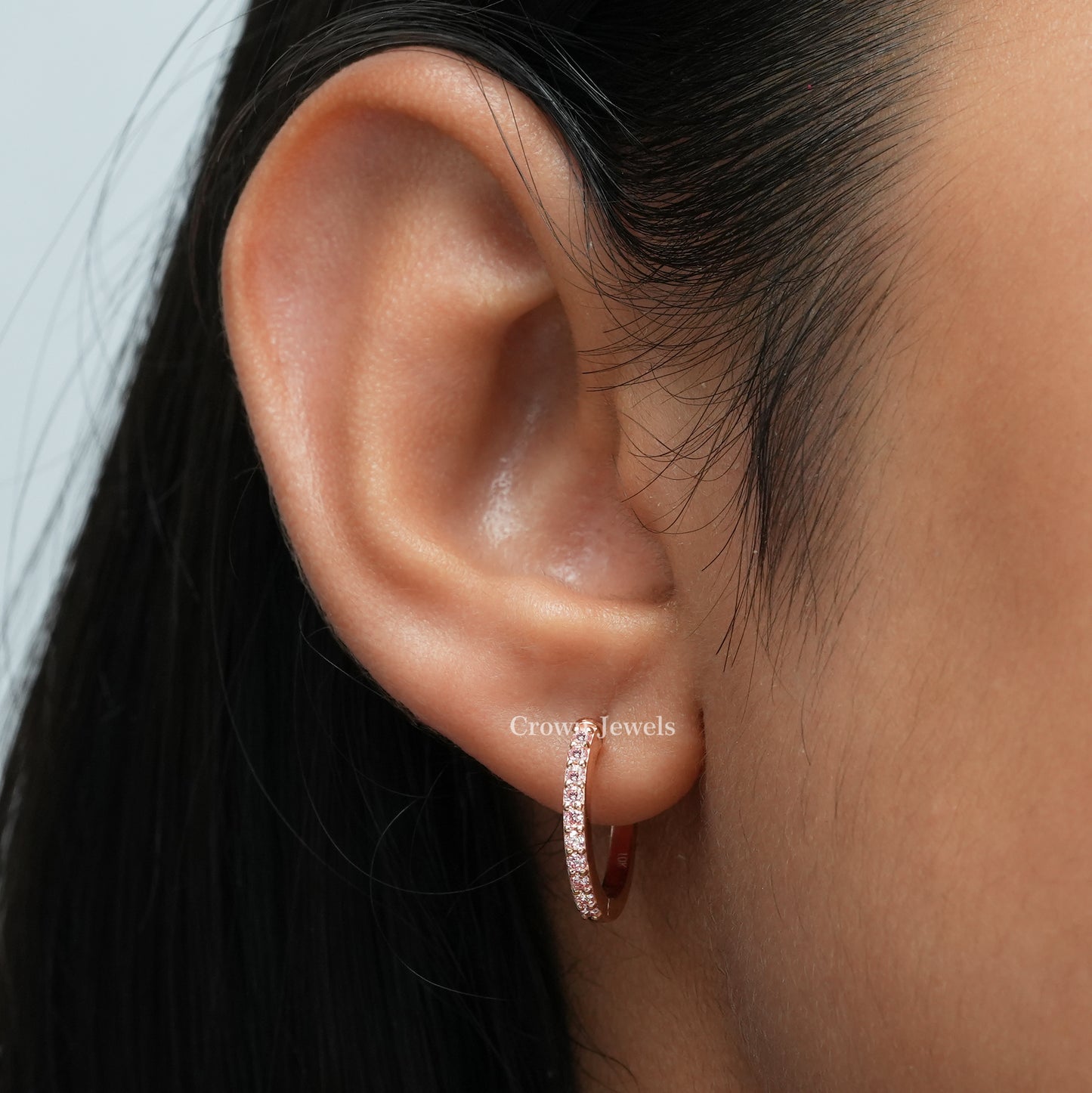 Pink Round Diamond Hoop Earrings