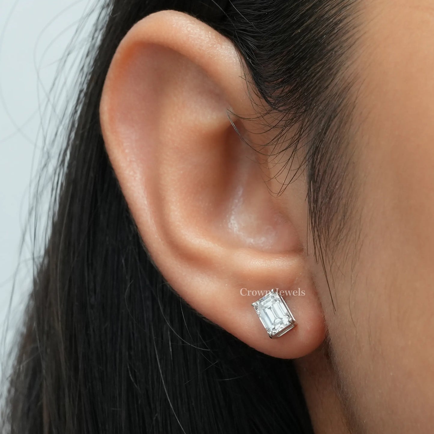 Emerald Diamond Solitaire Stud Earrings
