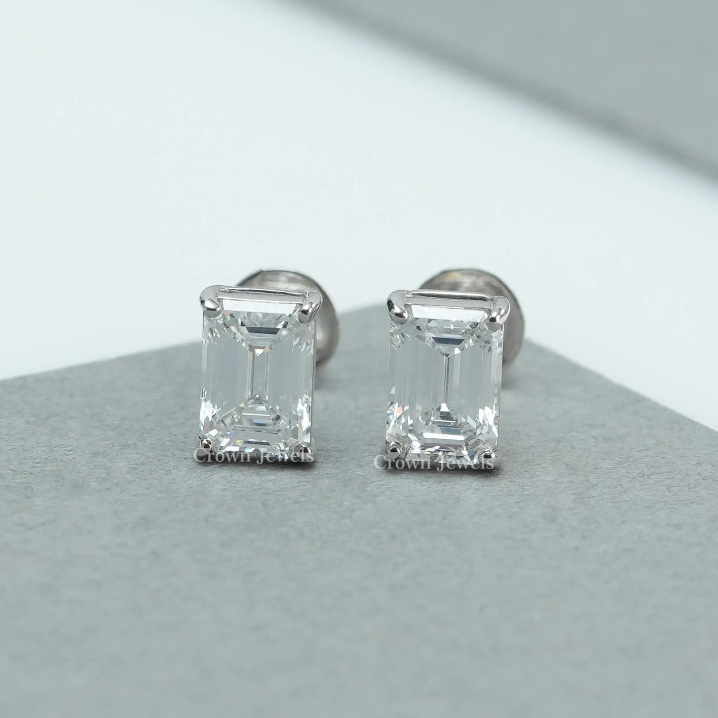Emerald Diamond Solitaire Stud Earrings