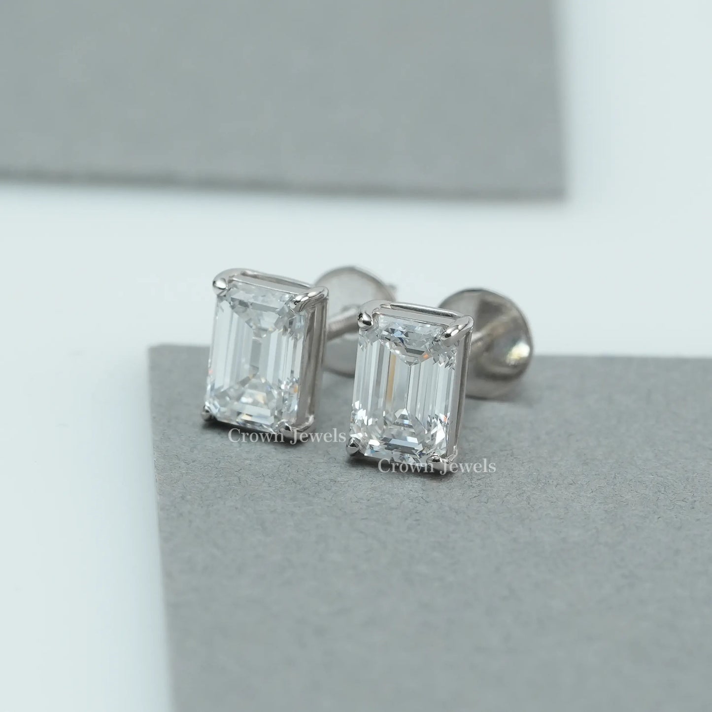 Emerald Diamond Solitaire Stud Earrings