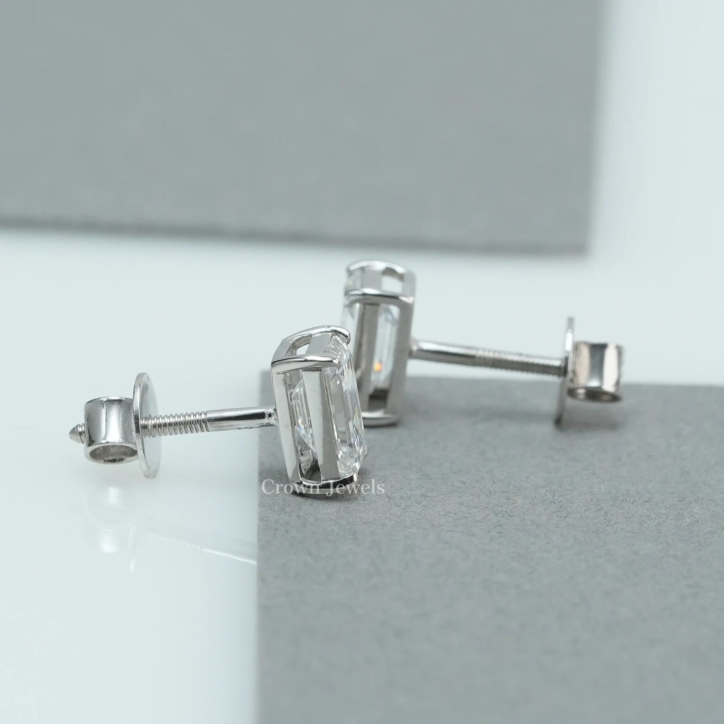 Emerald Diamond Solitaire Stud Earrings