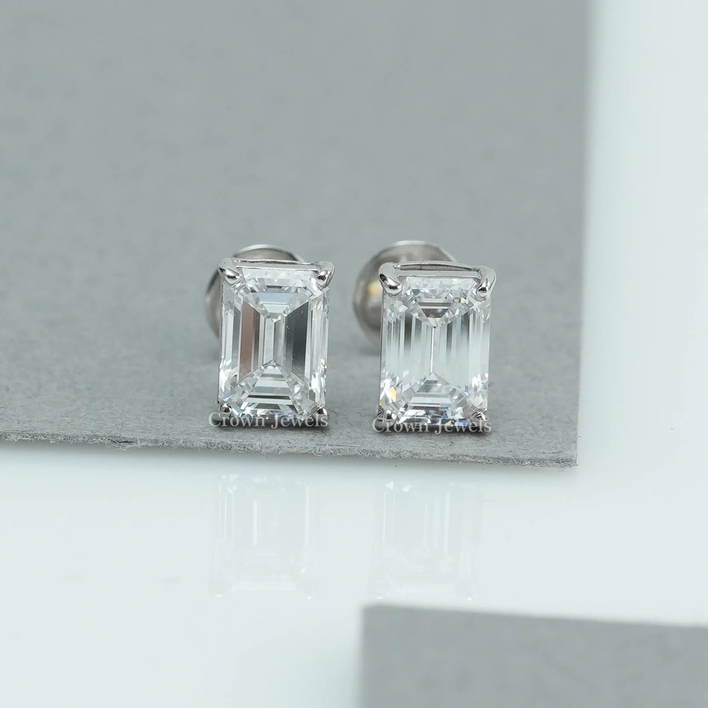 Emerald Diamond Solitaire Stud Earrings