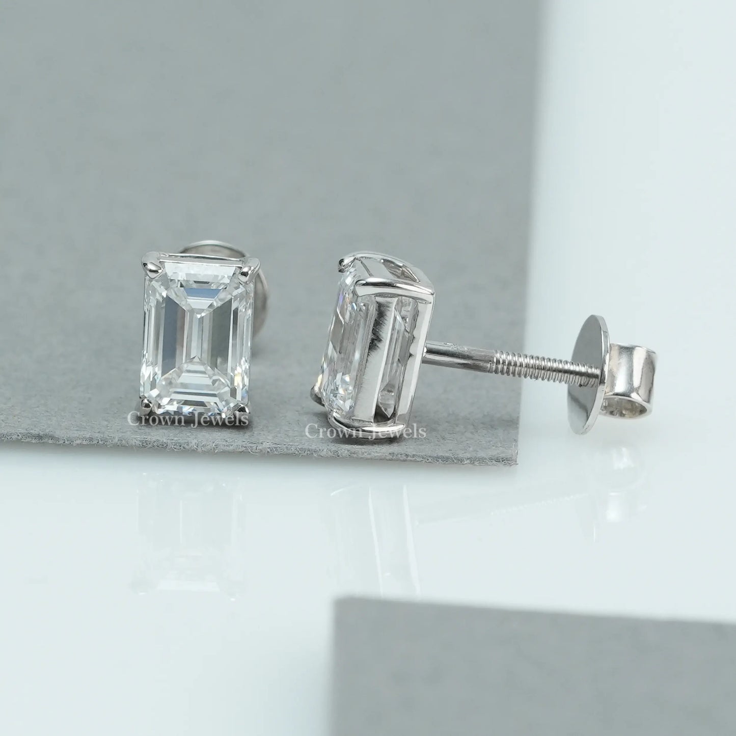 Emerald Diamond Solitaire Stud Earrings