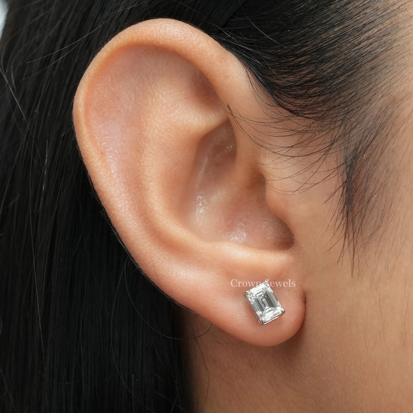 Emerald Diamond Solitaire Stud Earrings