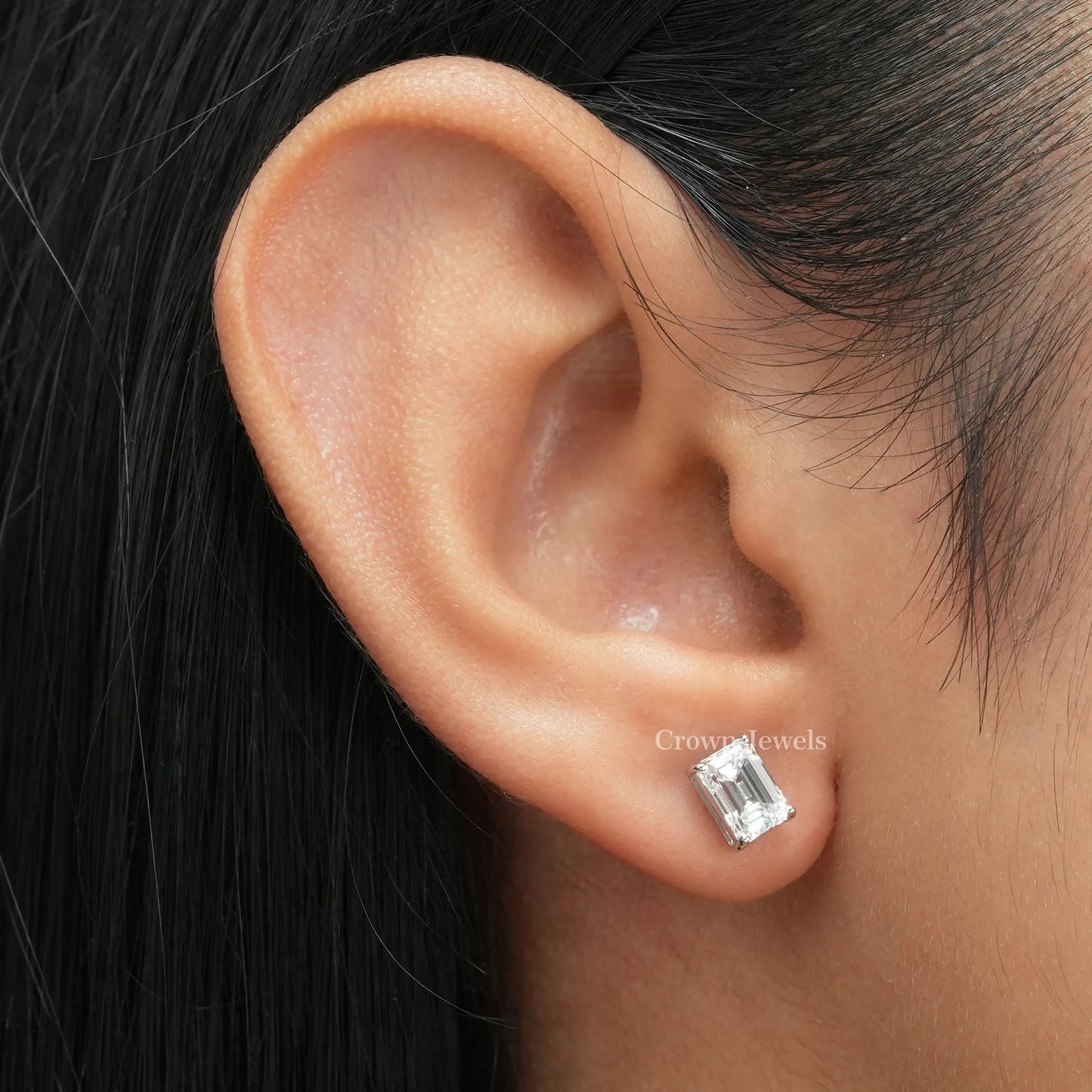 Emerald Diamond Solitaire Stud Earrings