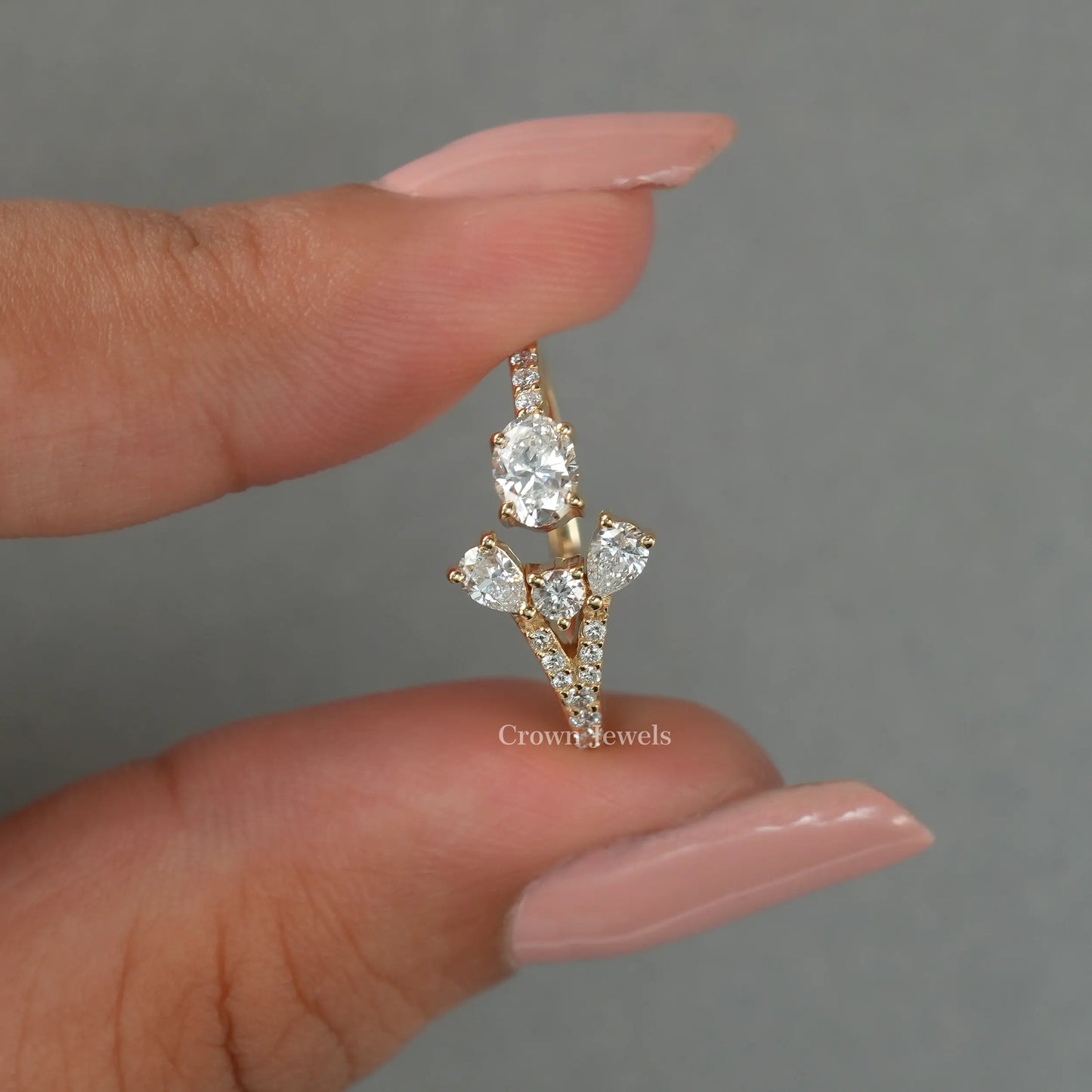Oval Diamond Open Cuff Danity Ring