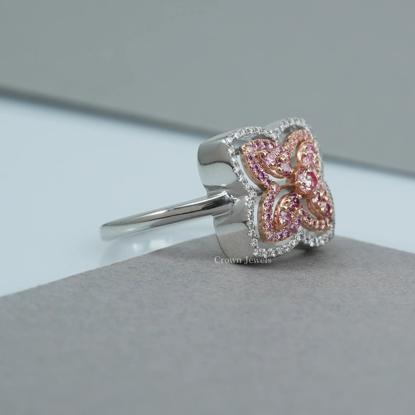 Flower Pink Double Halo Diamond Ring