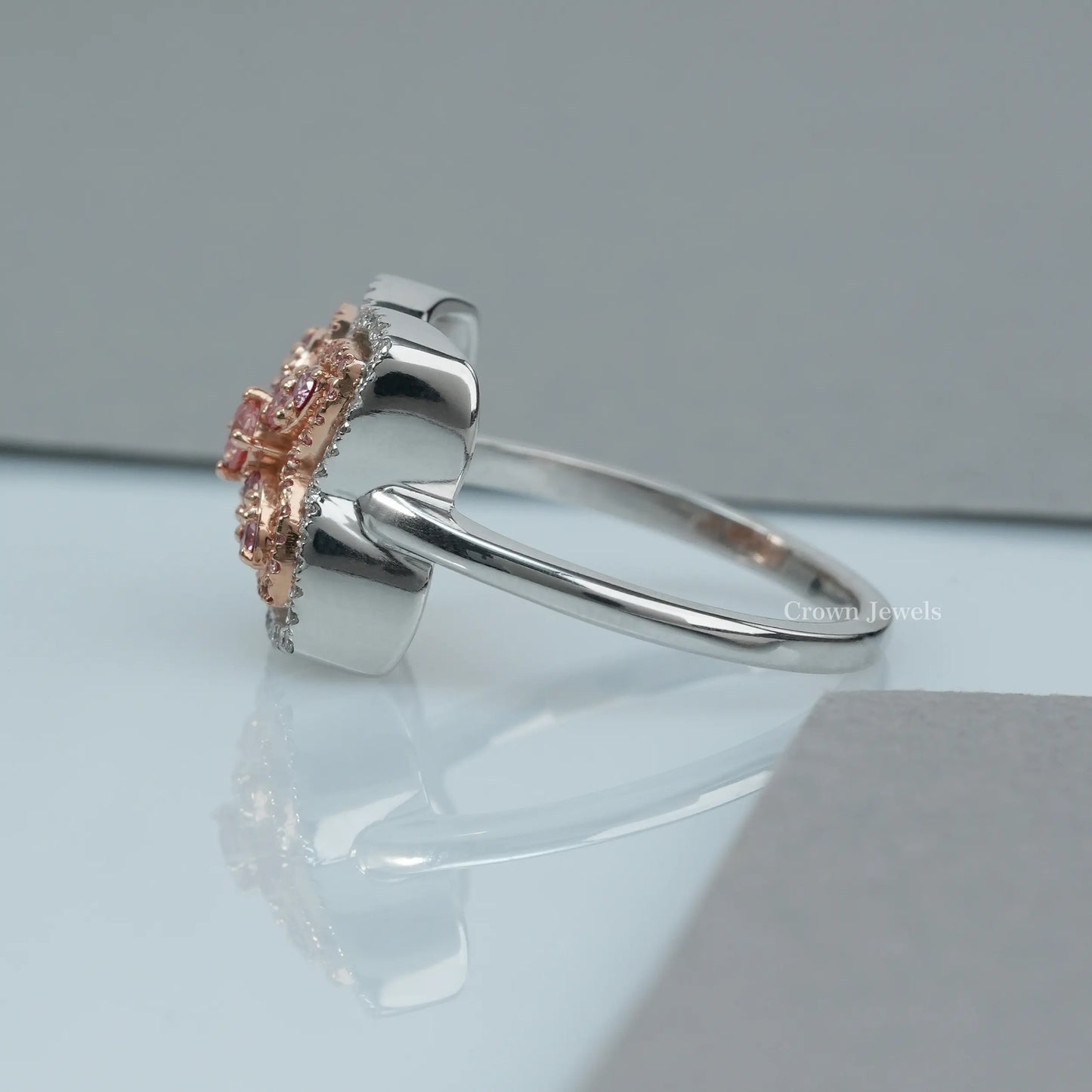 Flower Pink Double Halo Diamond Ring