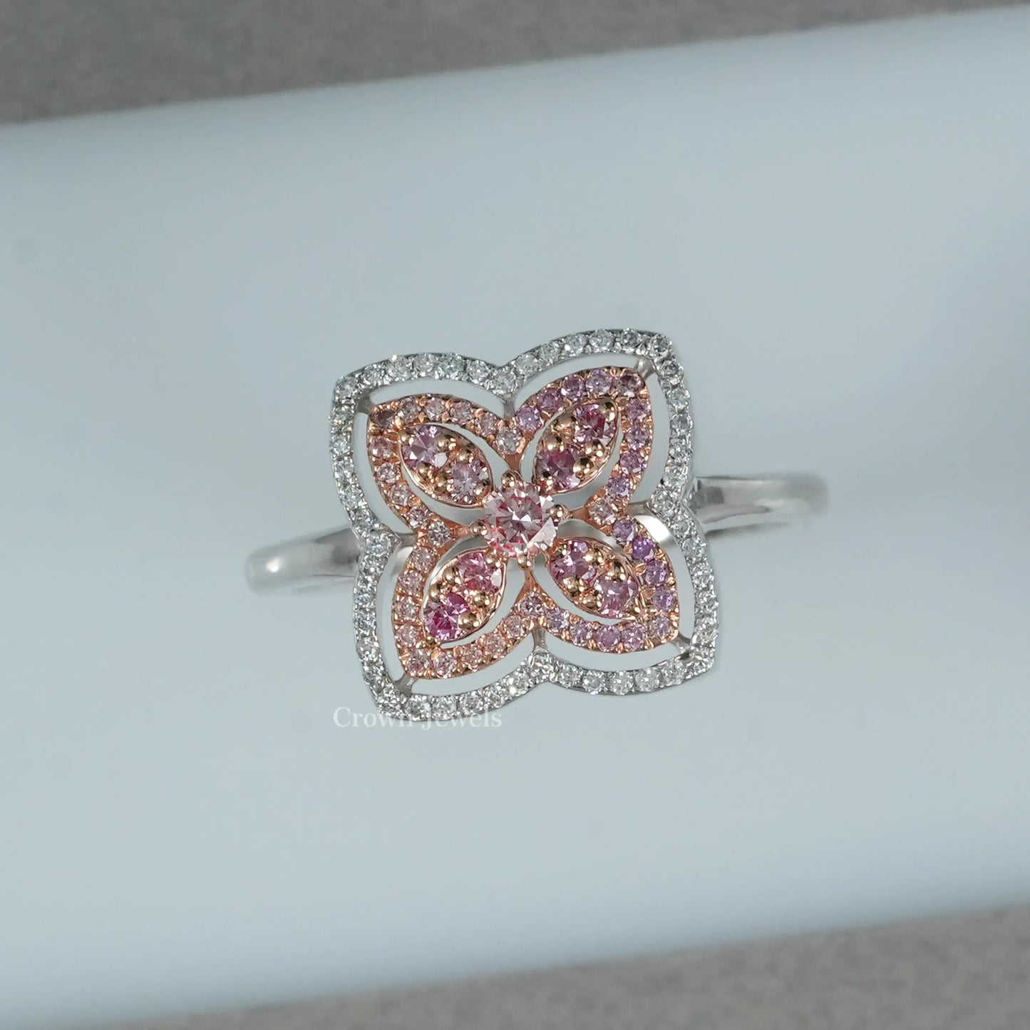 Flower Pink Double Halo Diamond Ring
