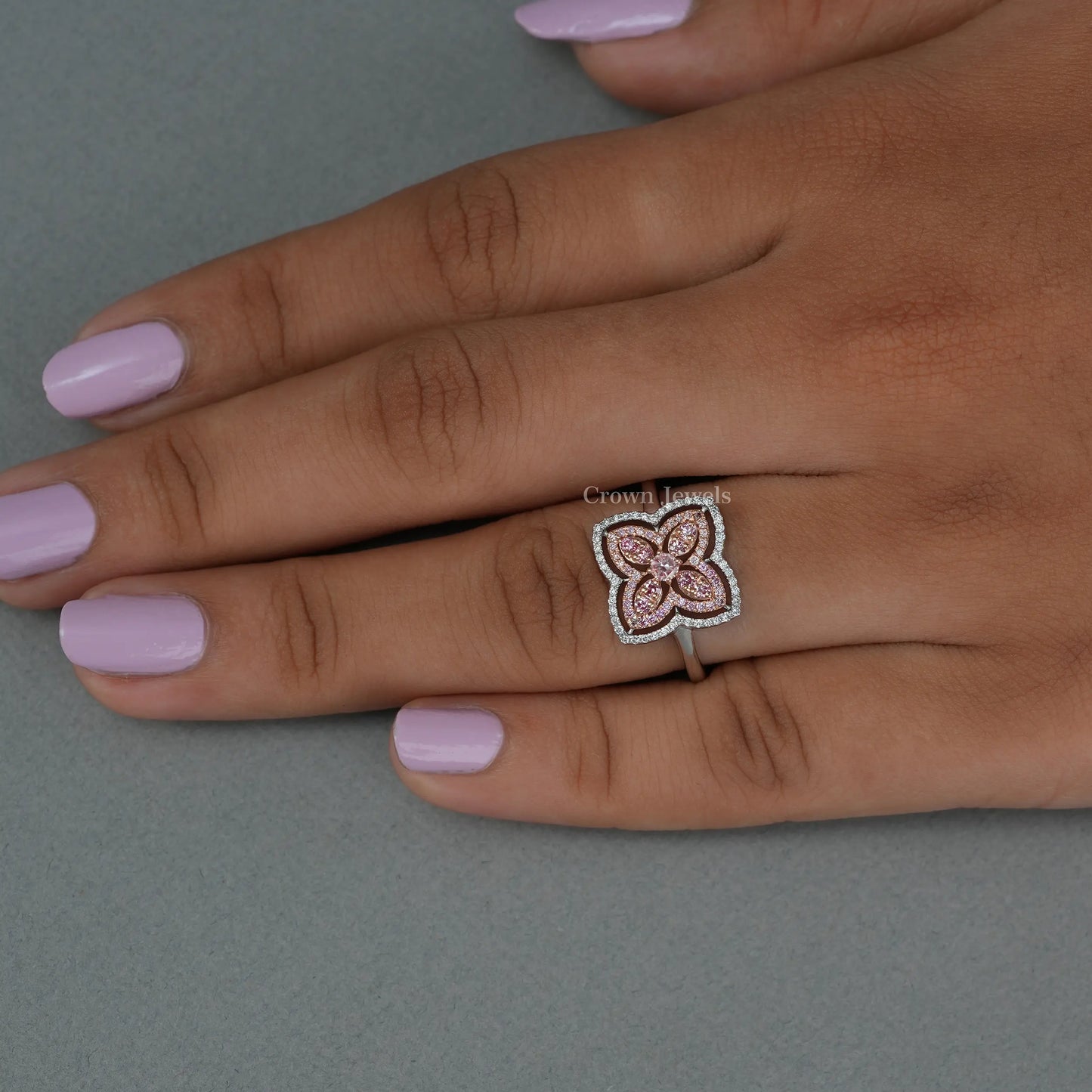 Flower Pink Double Halo Diamond Ring