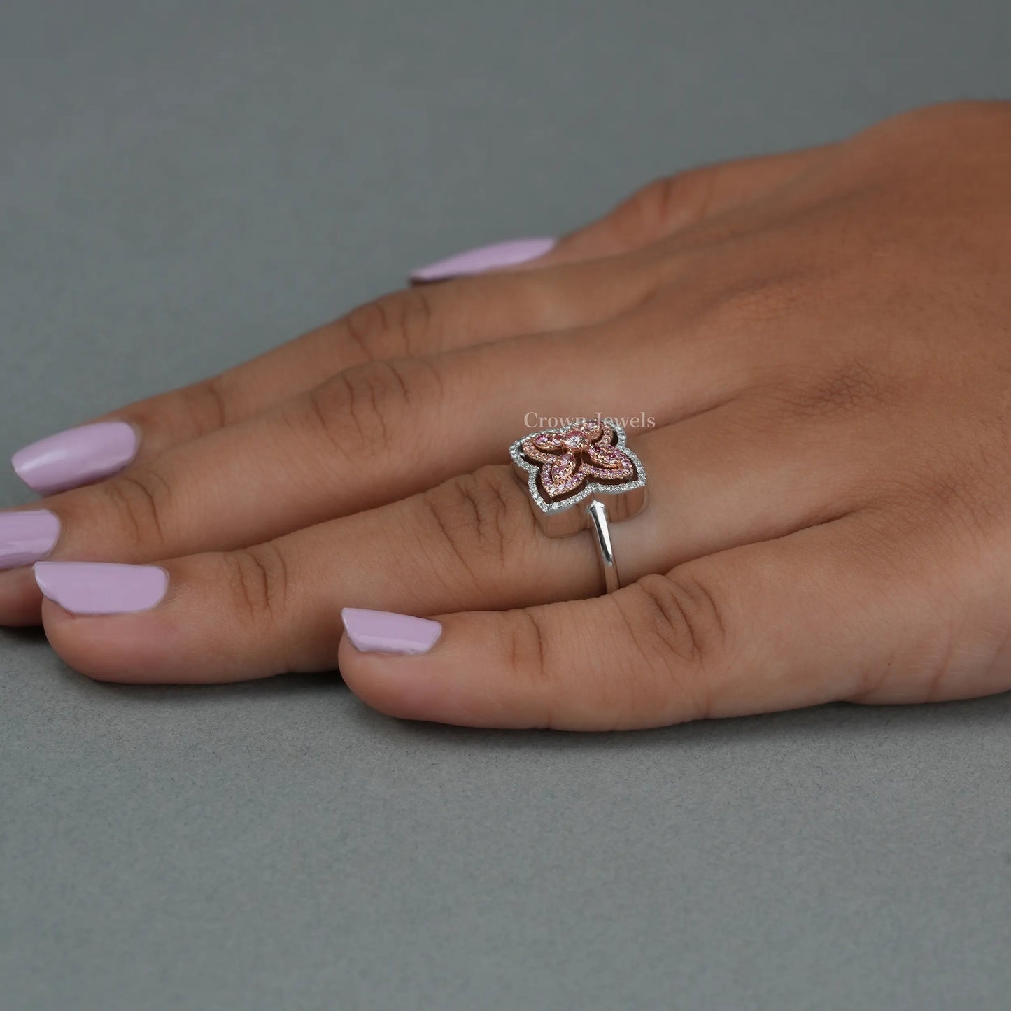 Flower Pink Double Halo Diamond Ring