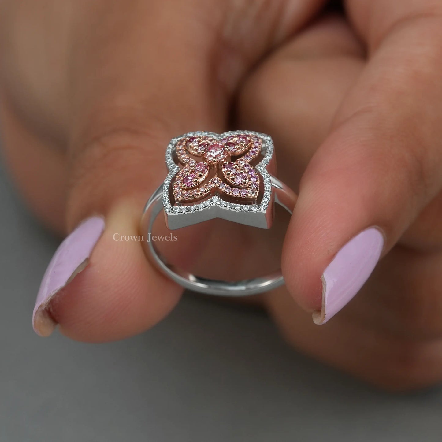 Flower Pink Double Halo Diamond Ring