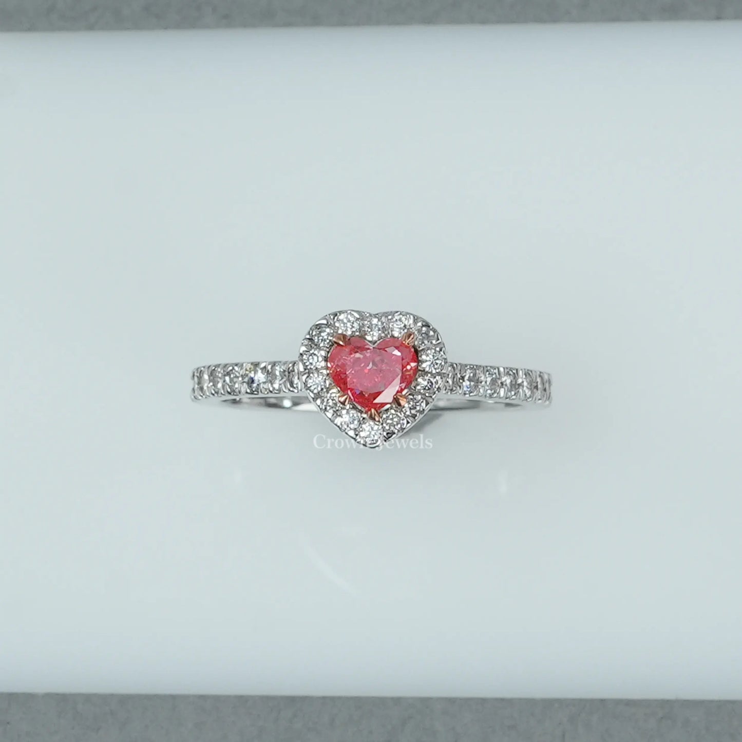 Pink Heart Diamond Halo Solitaire Accent Ring