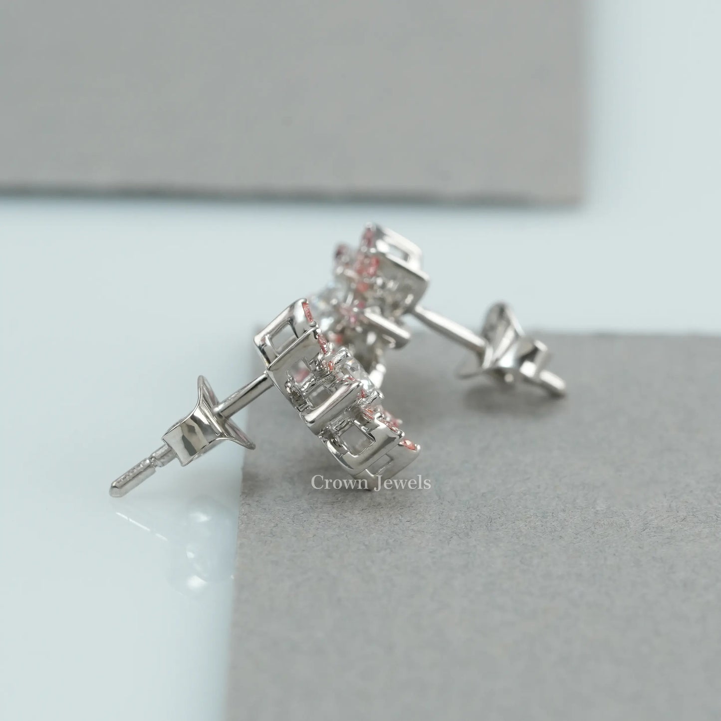 Pink Round Cut Flower Shape Earrings