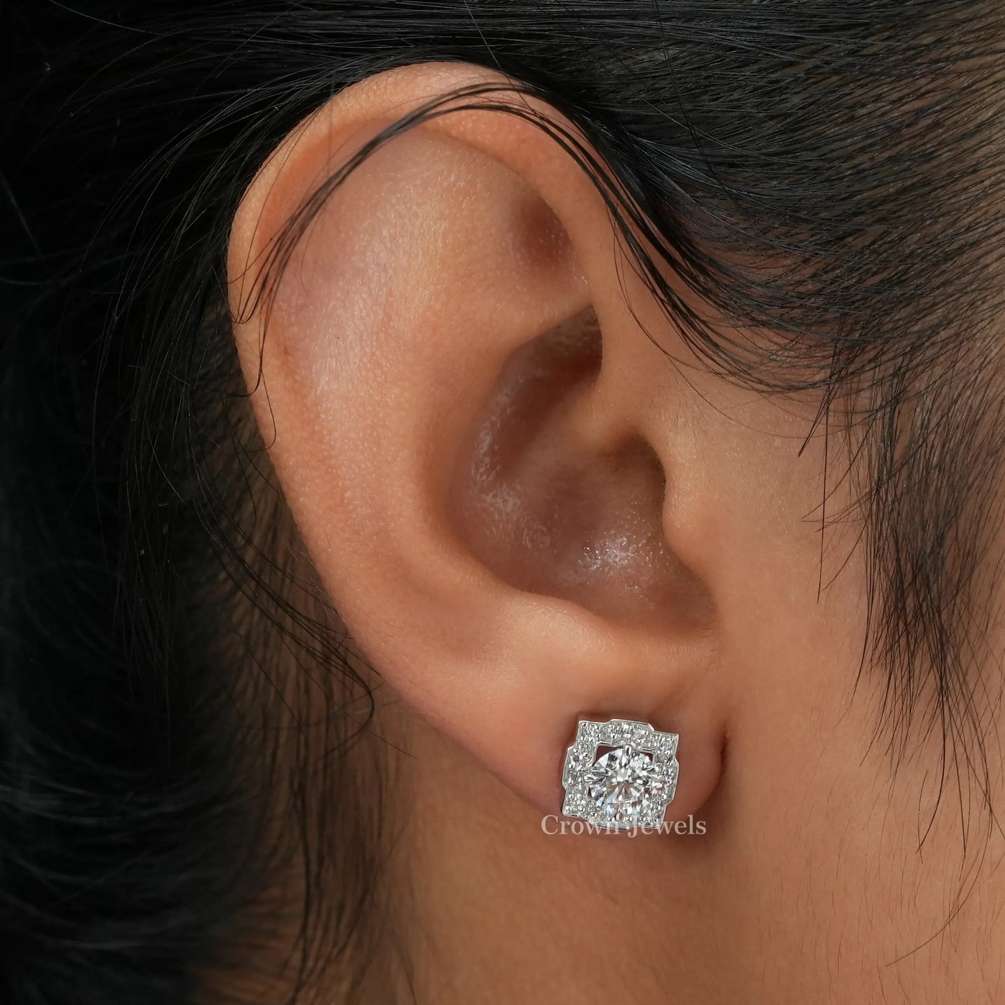 Certified Round Diamond Halo Stud Earrings