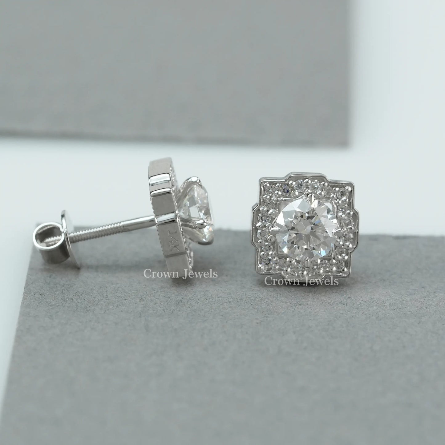 Certified Round Diamond Halo Stud Earrings