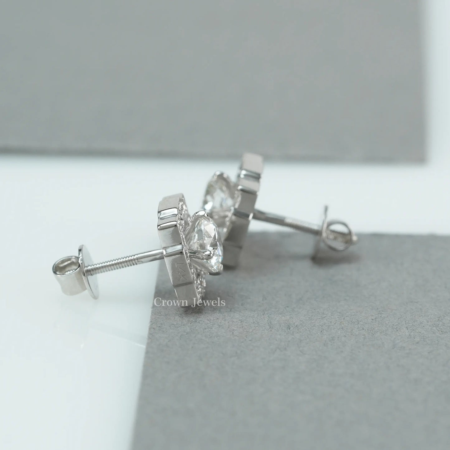 Certified Round Diamond Halo Stud Earrings