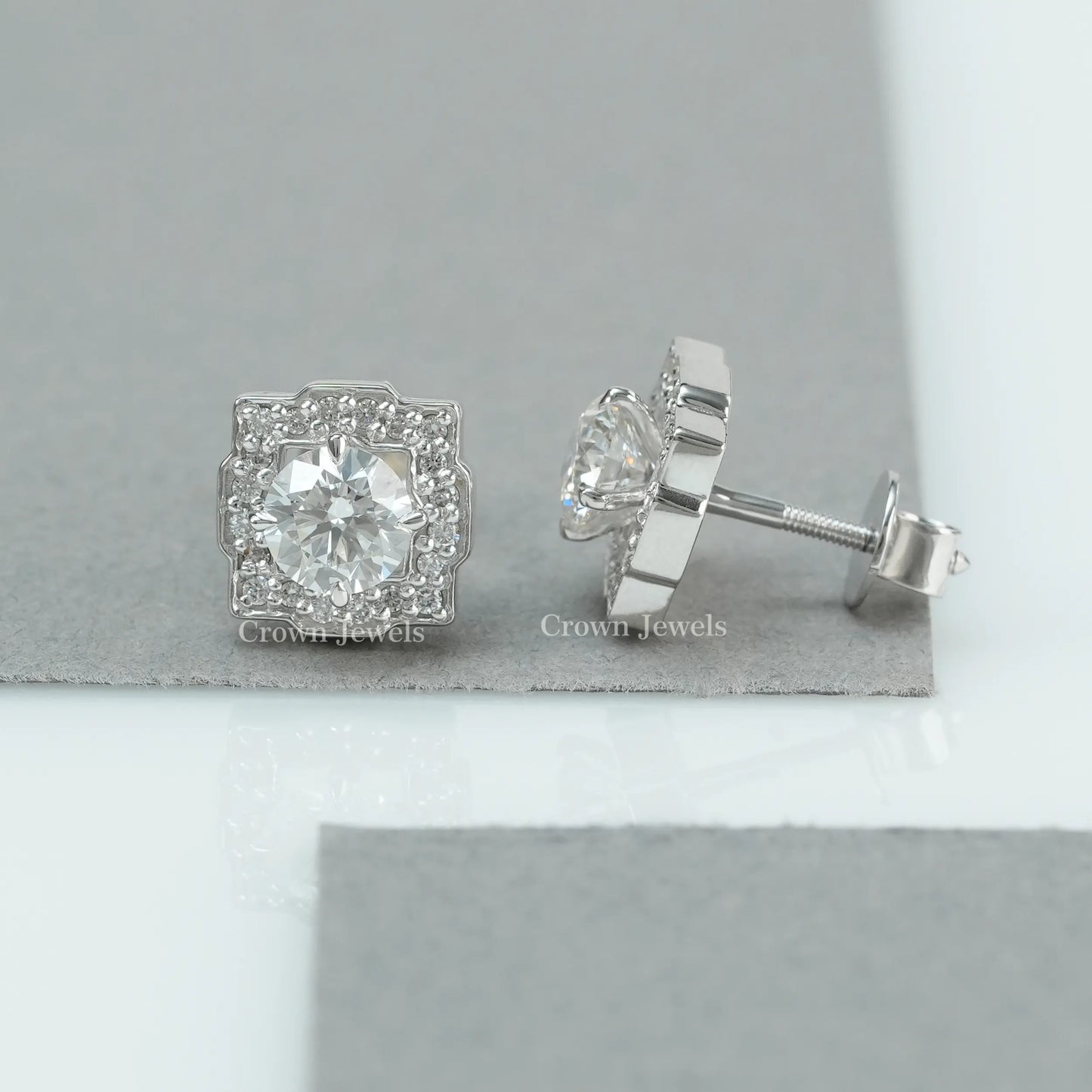 Certified Round Diamond Halo Stud Earrings