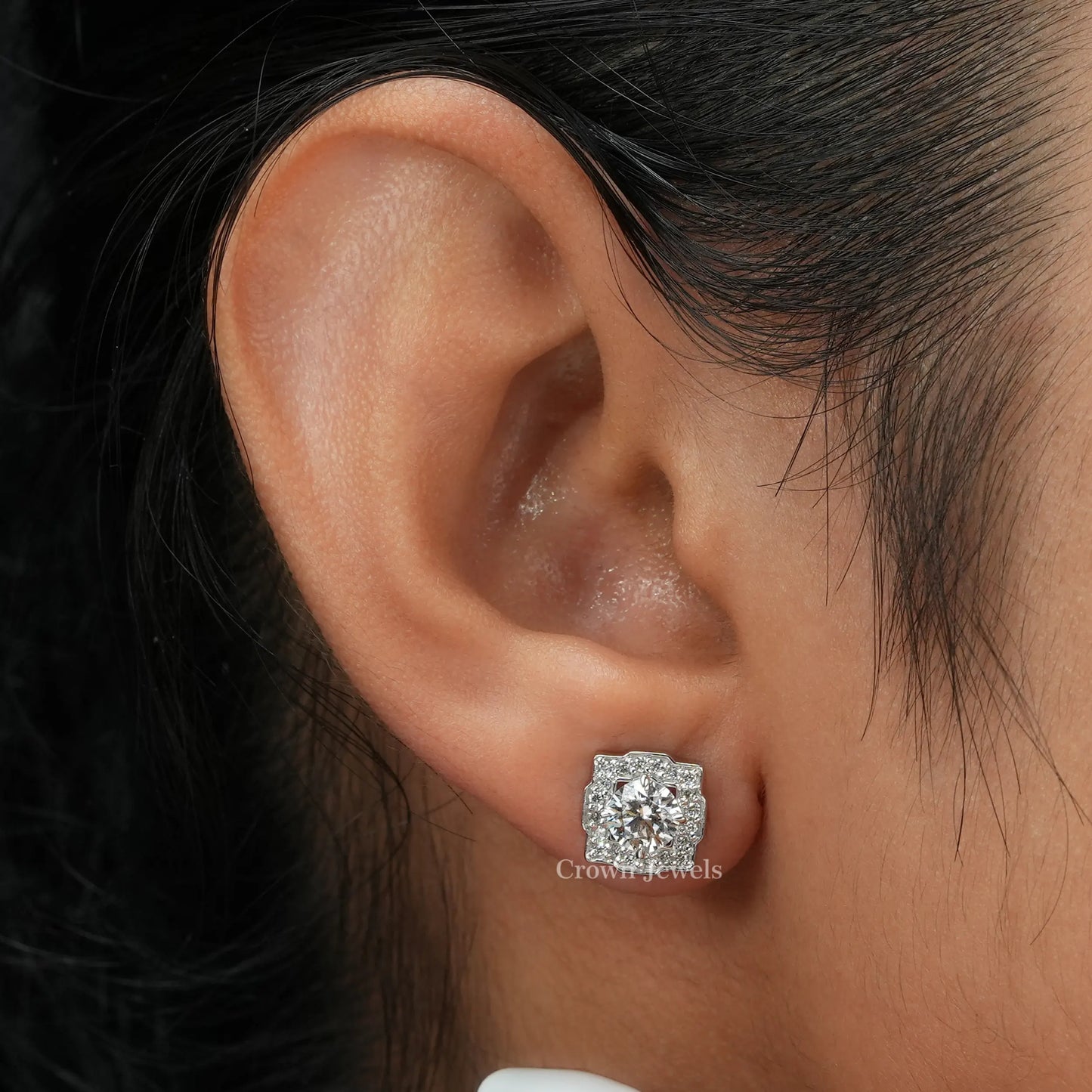 Certified Round Diamond Halo Stud Earrings