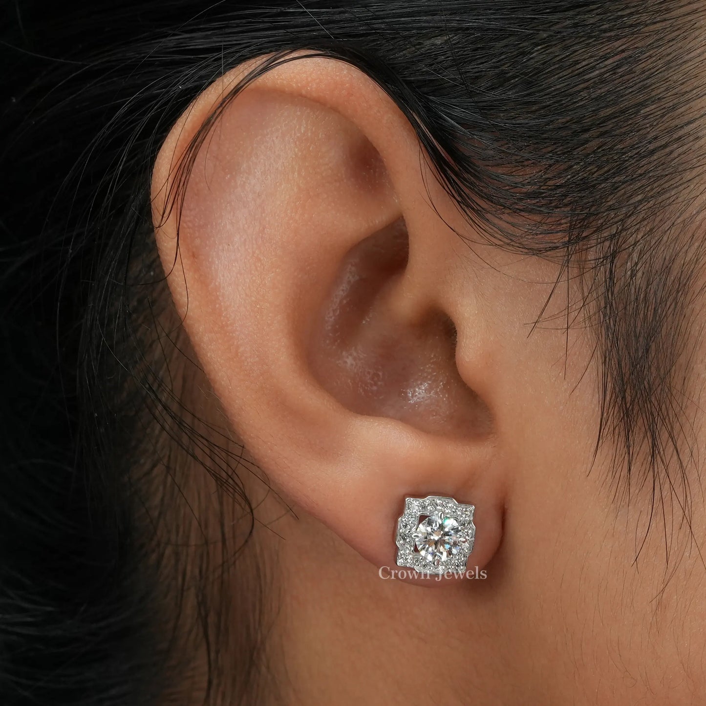 Certified Round Diamond Halo Stud Earrings