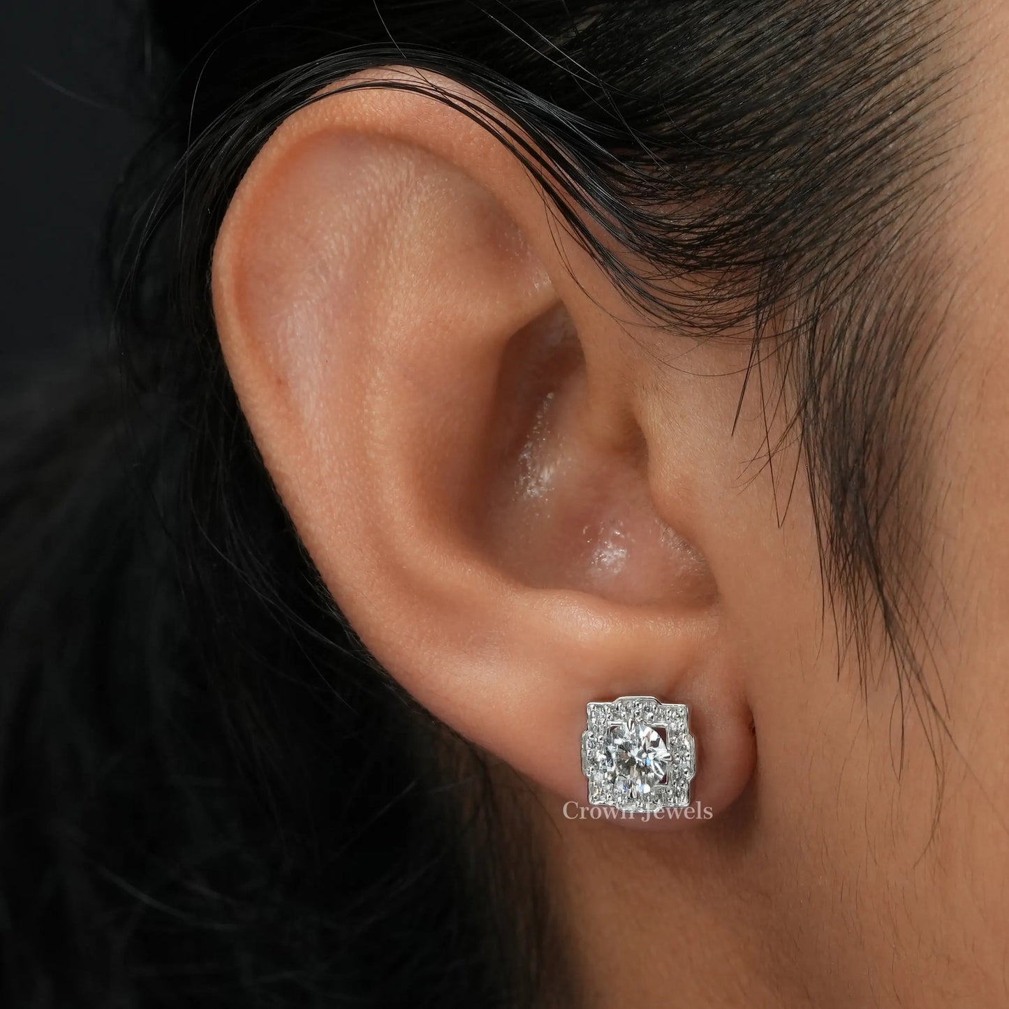 Certified Round Diamond Halo Stud Earrings