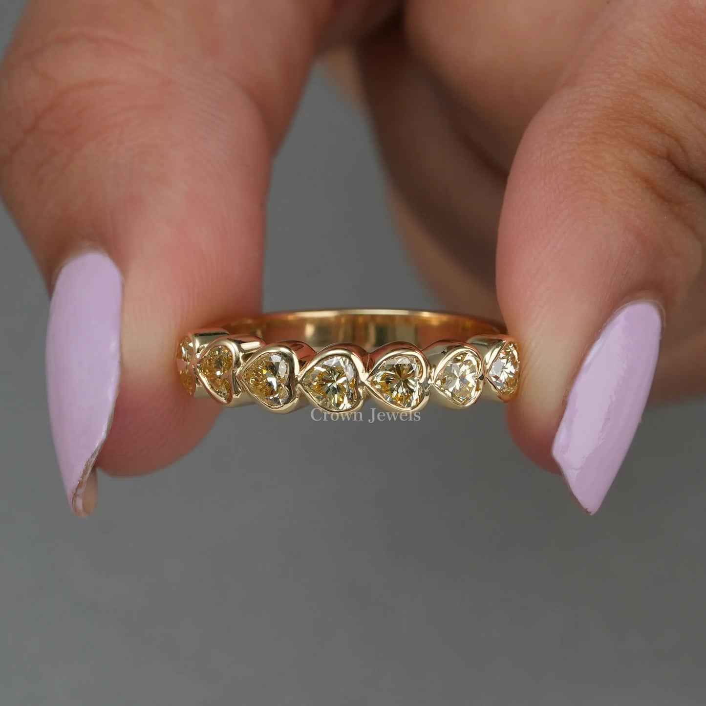 7 Stone Yellow Heart Diamond Wedding Band