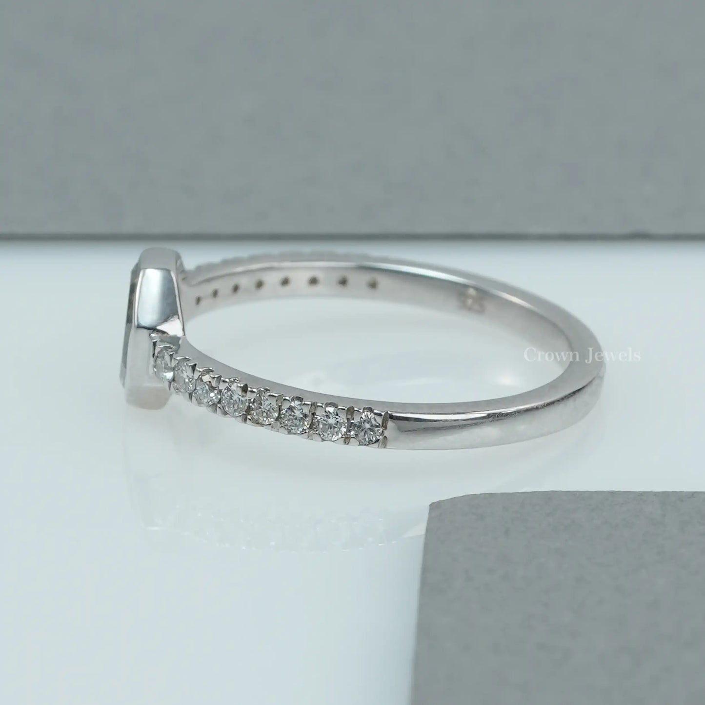 Octagon Portrait Cut Solitaire Accent Diamond Ring