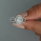 Oval Cut Halo Diamond Triple Shank Engagement Ring