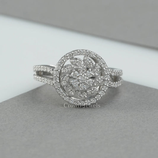 Round Cluster Diamond Bridal Engagement Ring