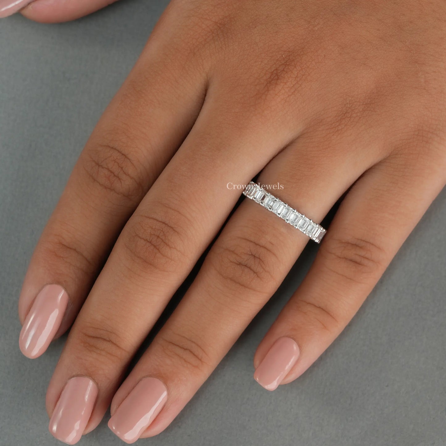 Emerald Cut Full Eternity Wedding Band