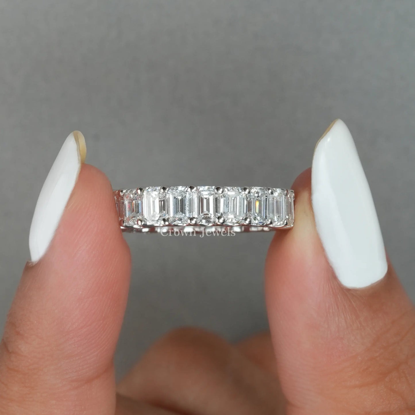 Emerald Diamond Full Eternity  Wedding Band
