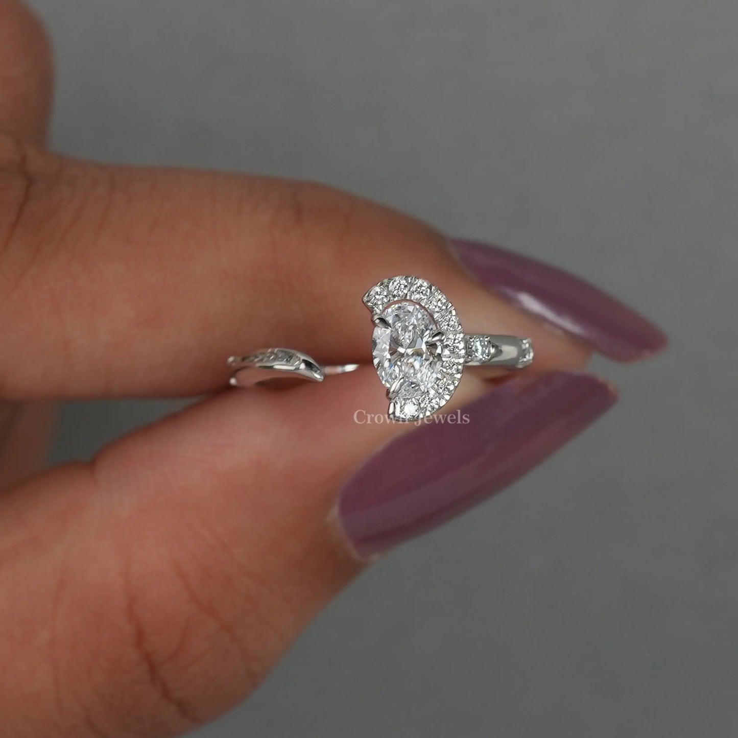 Oval Half Halo Open Cuff Wedding Ring