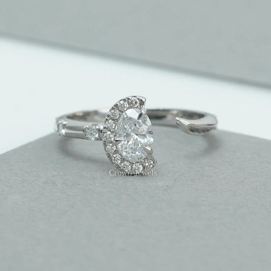 Oval Half Halo Open Cuff Wedding Ring