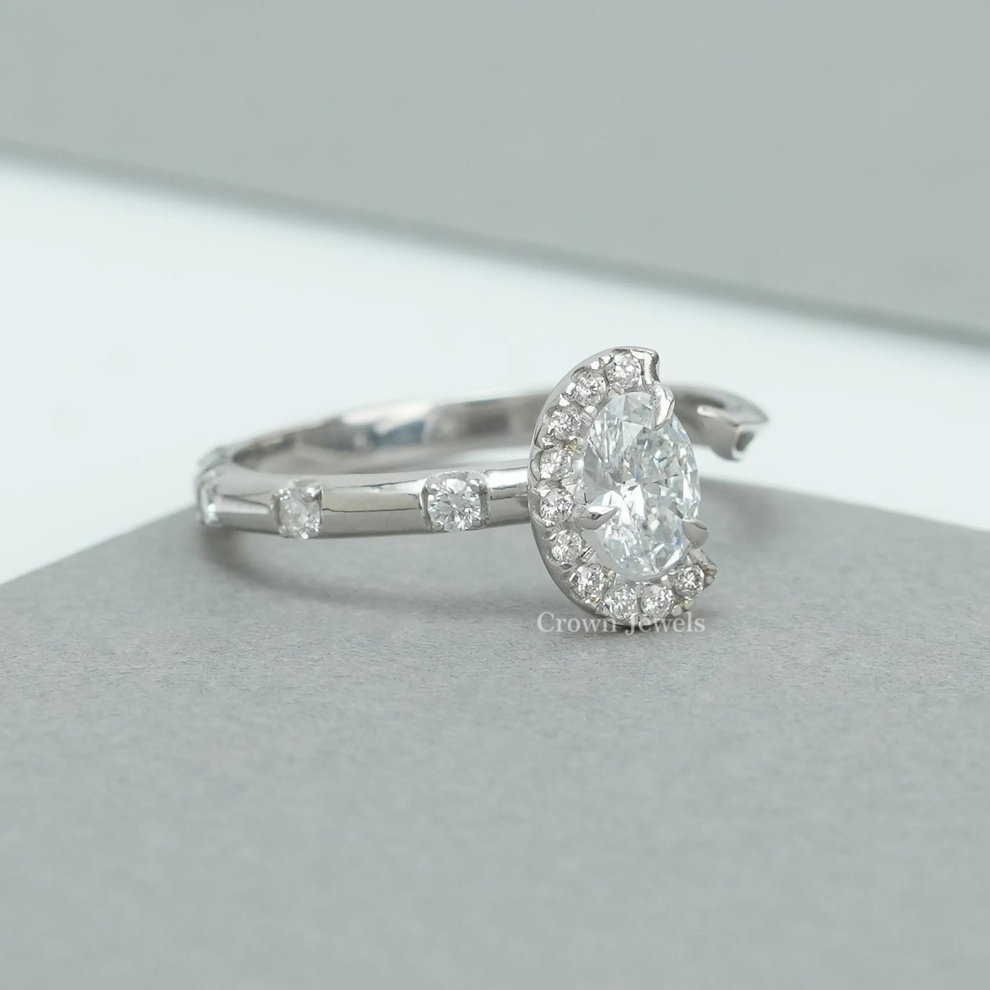 Oval Half Halo Open Cuff Wedding Ring