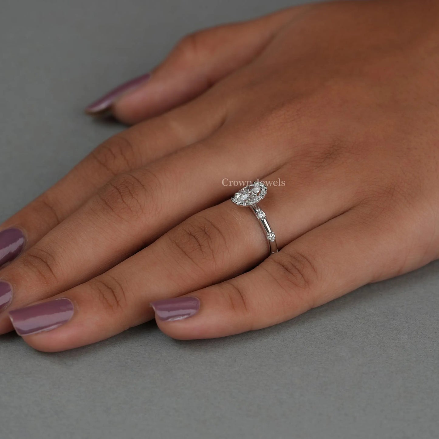 Oval Half Halo Open Cuff Wedding Ring