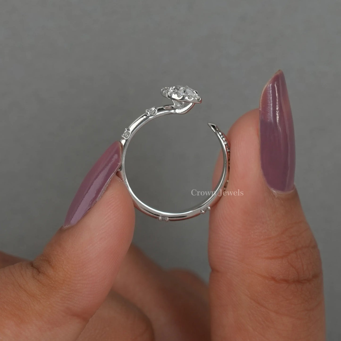 Oval Half Halo Open Cuff Wedding Ring
