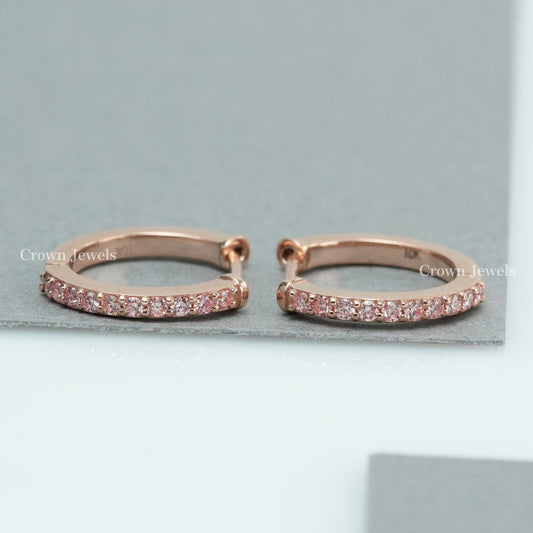 Pink  Round  Diamond  Hoop Earrings