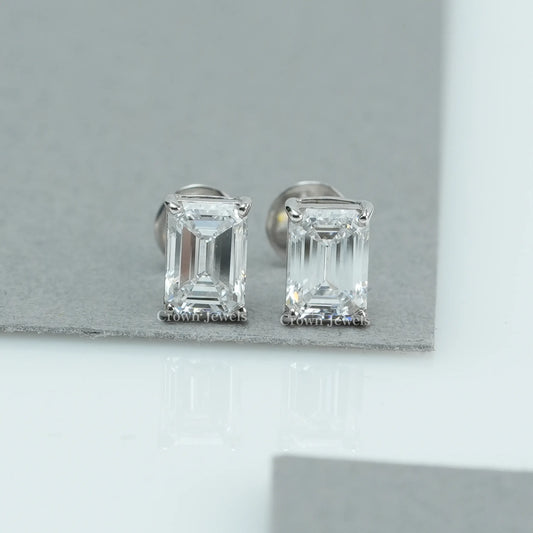 Emerald  Diamond Solitaire Stud Earrings